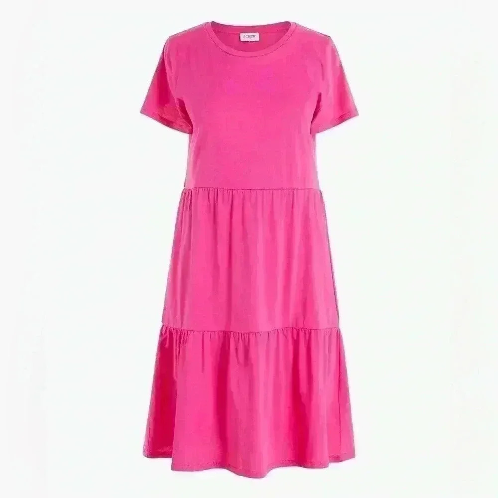 J. Crew Women's Pink Tiered Knee Length Dress Size S Summer Casual